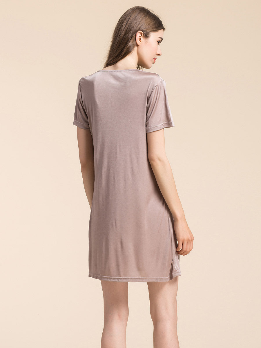 Silk Blend Cowl Neck Short Sleeve Nightgown
