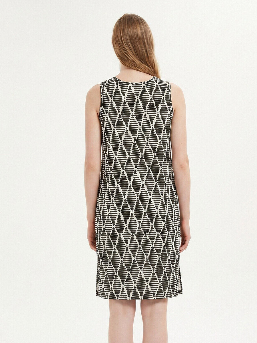 Soft Silk Sleeveless Sleep Dress with Geometric Pattern
