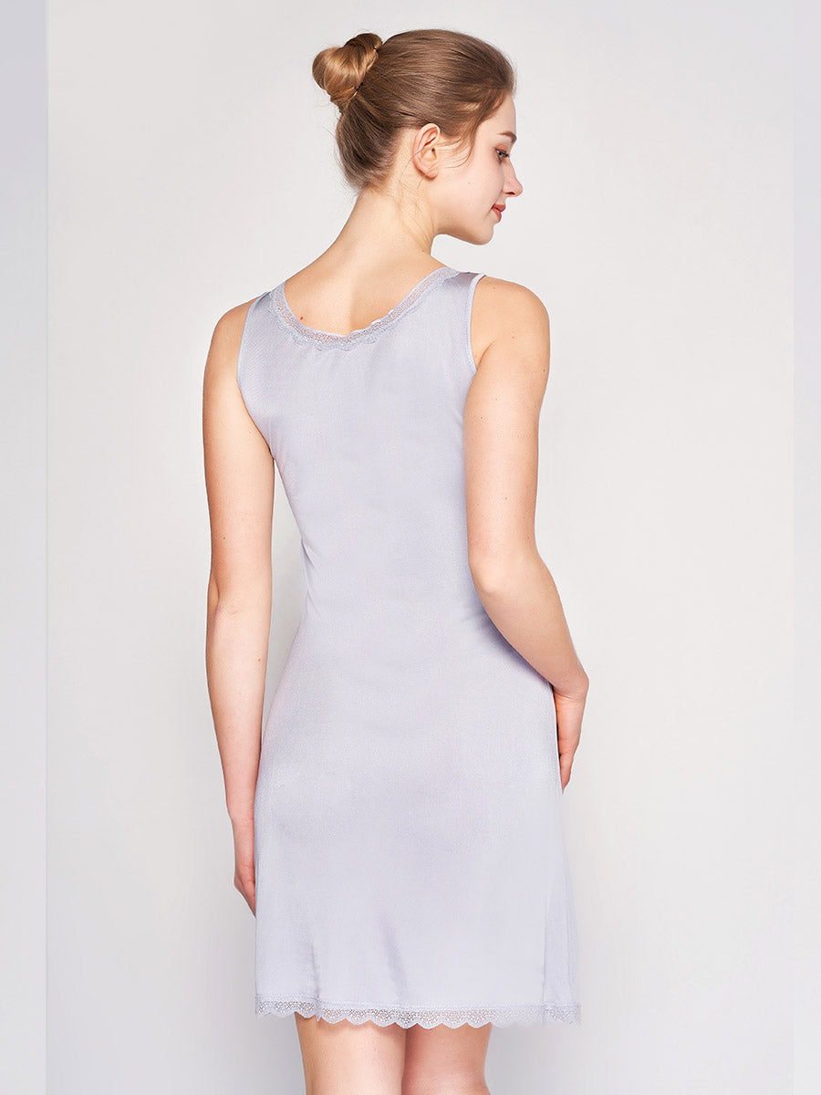 Silk Blend Lace Trim Sleeveless Nightgown Slip Dress