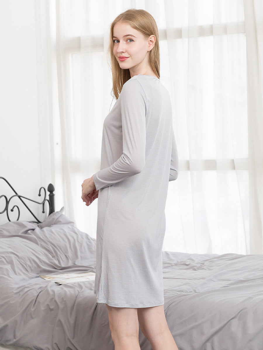 Soft Long Sleeve V-Neck Loungewear Night Dress