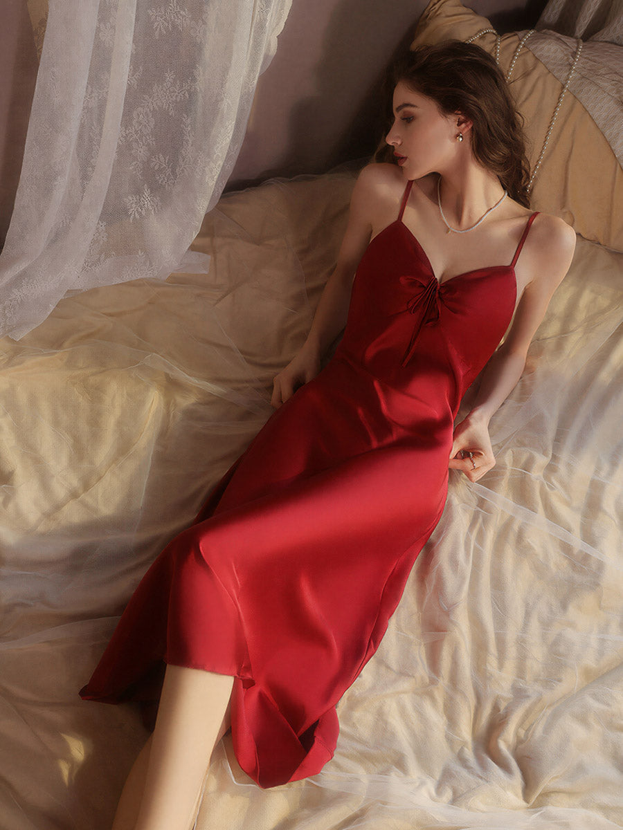 Red Satin Midi Slip Chemise