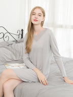 Soft Long Sleeve V-Neck Loungewear Night Dress